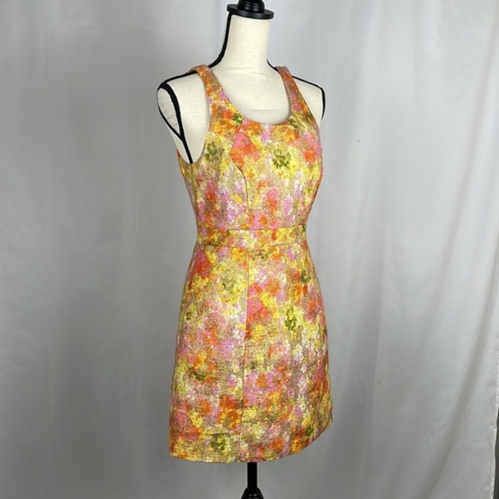 Free People Fit & Flare Orange and Yellow Cocktail Dress w Gold Threads, Size 4